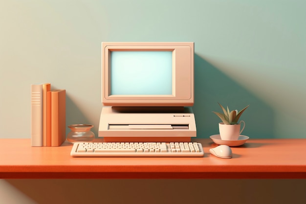 Free photo 3d rendering of computer desk