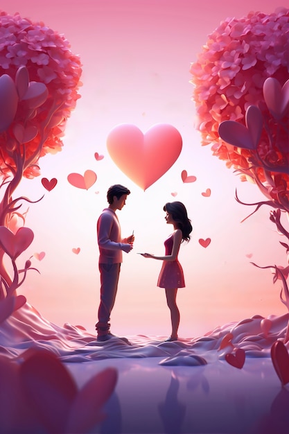 Free Photo 3d rendering of  couple on valentine day heart