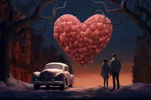 Free photo 3d rendering of  couple on valentine day heart