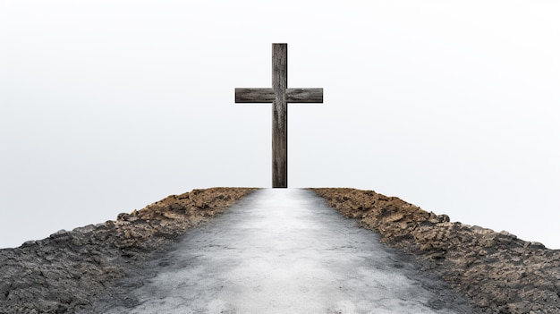 Free photo 3d rendering of cross at the end of road