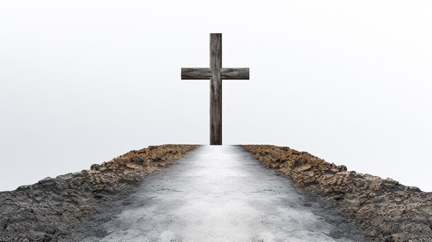 3d rendering of cross at the end of road