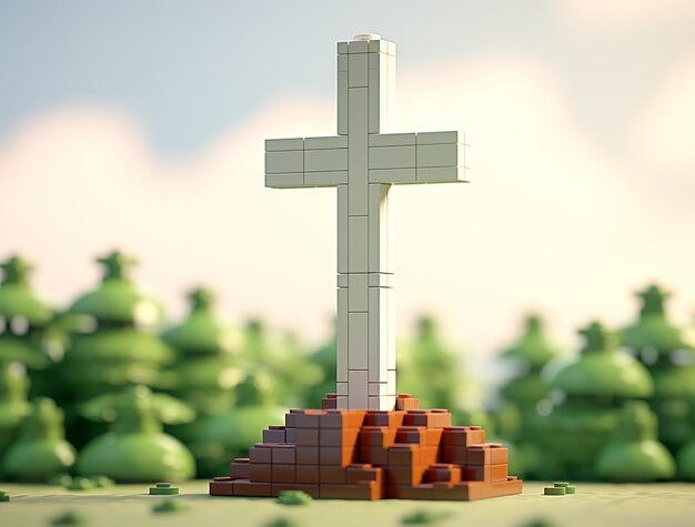 3d rendering of cross on top of rocks