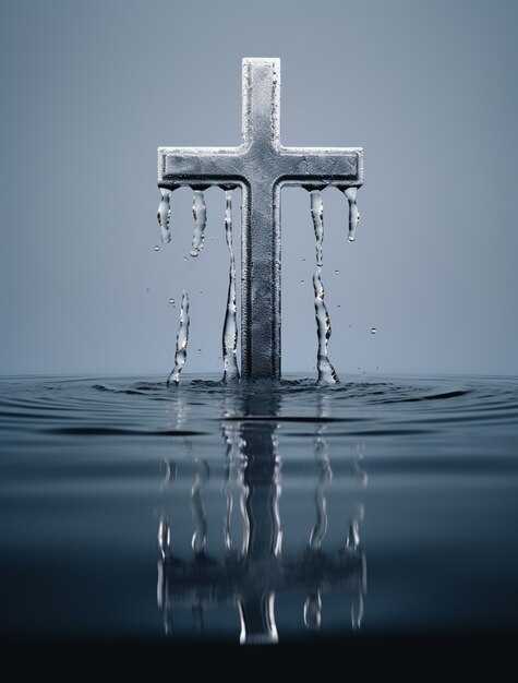 3d rendering of cross above water