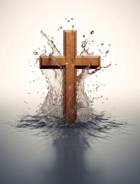 3d rendering of cross above water