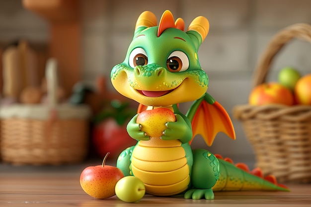 Free Photo 3d rendering of cute cartoon dragon