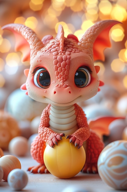 Free Photo 3d rendering of cute cartoon dragon