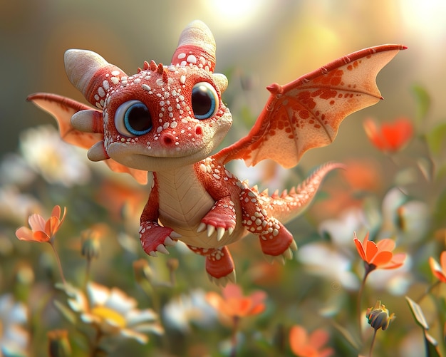 Free photo 3d rendering of cute cartoon dragon