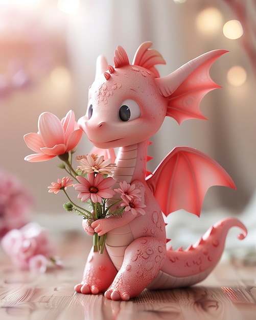 Free Photo 3d rendering of cute cartoon dragon