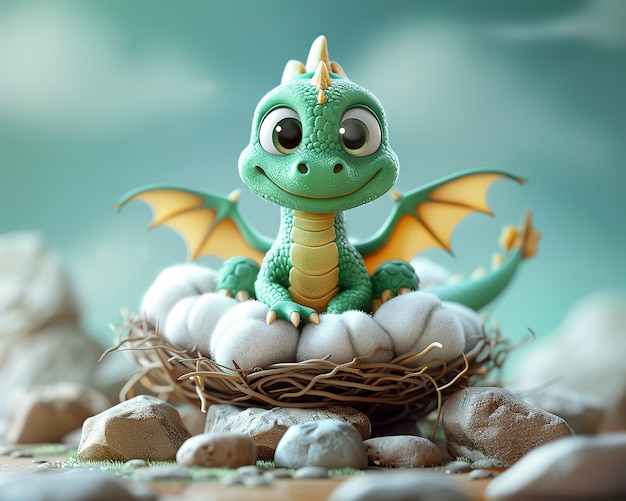 Free Photo 3d rendering of cute cartoon dragon