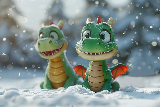 Free Photo 3d rendering of cute cartoon dragon