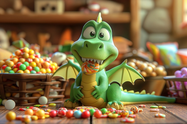 Free Photo 3d rendering of cute cartoon dragon