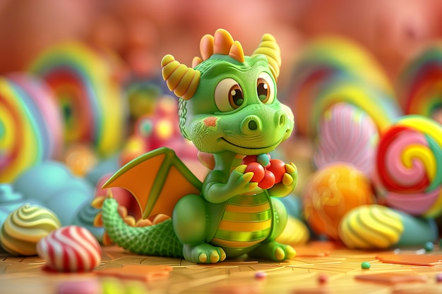 Free photo 3d rendering of cute cartoon dragon