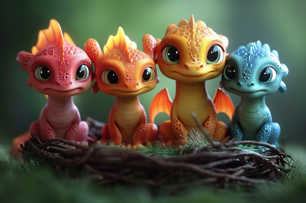 Free photo 3d rendering of cute cartoon dragon