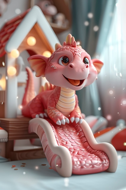 Free photo 3d rendering of cute cartoon dragon