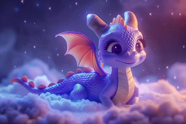 Free photo 3d rendering of cute cartoon dragon