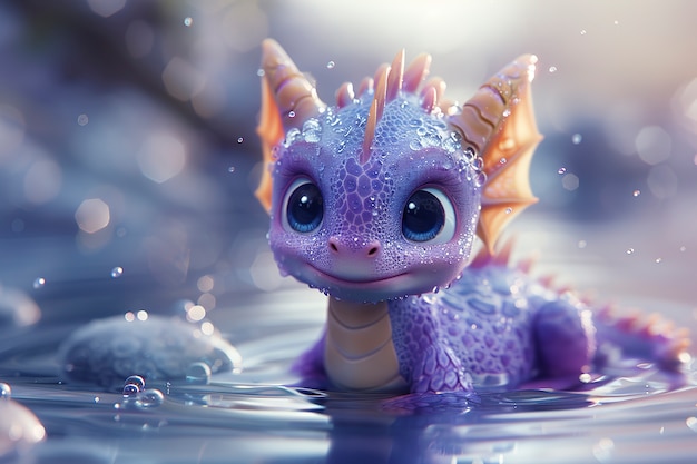 Free photo 3d rendering of cute cartoon dragon