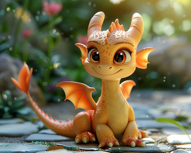 Free Photo 3d rendering of cute cartoon dragon