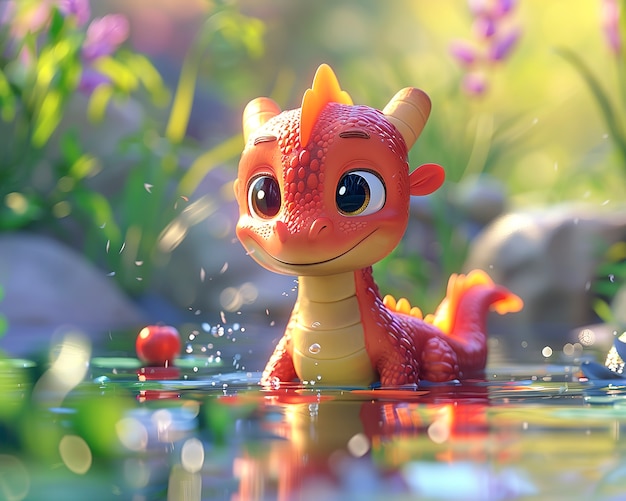 Free Photo 3d rendering of cute cartoon dragon