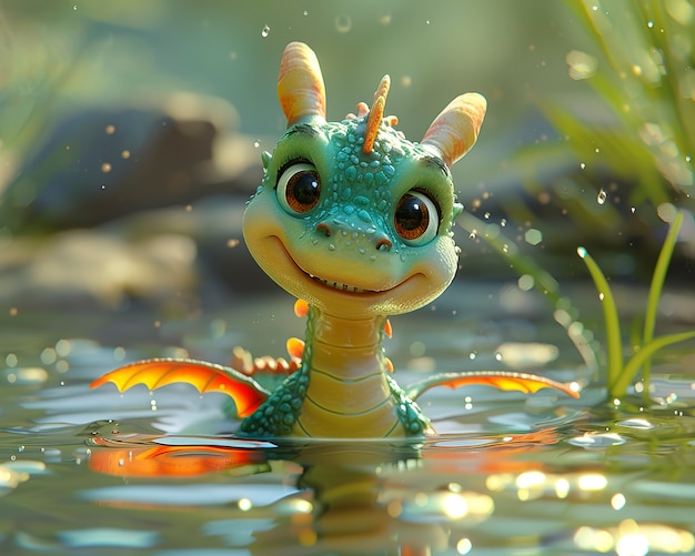 Free Photo 3d rendering of cute cartoon dragon