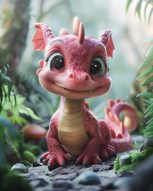 Free Photo 3d rendering of cute cartoon dragon