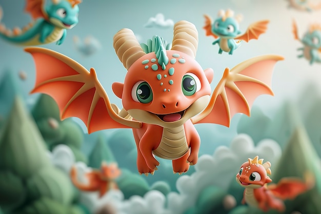 Free photo 3d rendering of cute cartoon dragon