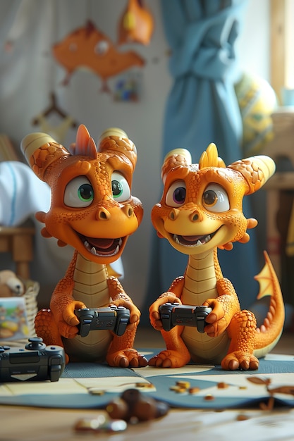 Free Photo 3d rendering of cute cartoon dragon