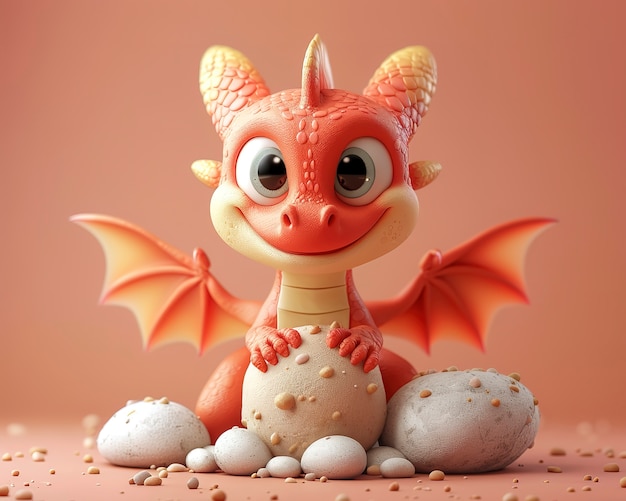 Free Photo 3d rendering of cute cartoon dragon