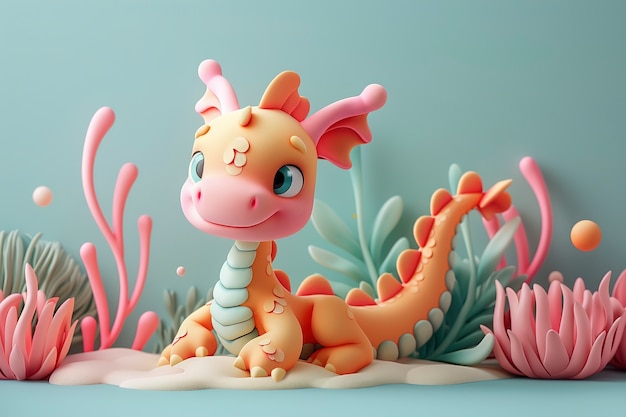 Free Photo 3d rendering of cute cartoon dragon