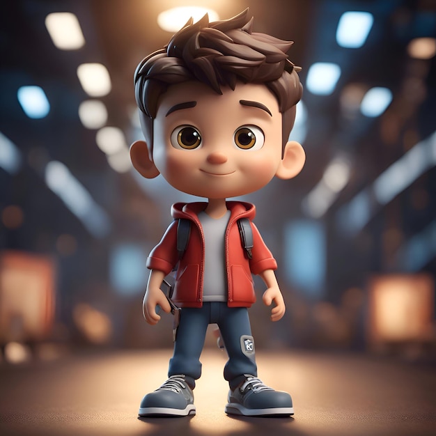 Free Photo 3d rendering of a cute little boy in a red jacket with a backpack