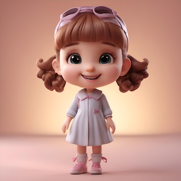 Free Photo 3d rendering of a cute little girl in a summer dress