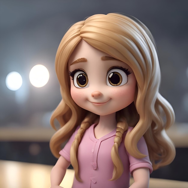 Free Photo 3d rendering of a cute little girl with long blond hair