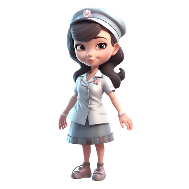 Free photo 3d rendering of a cute nurse with a cap and uniform.