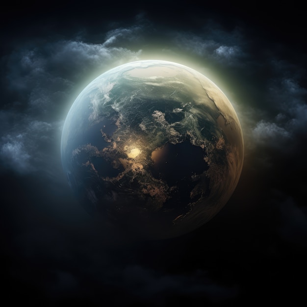 Free photo 3d rendering of dark earth in space