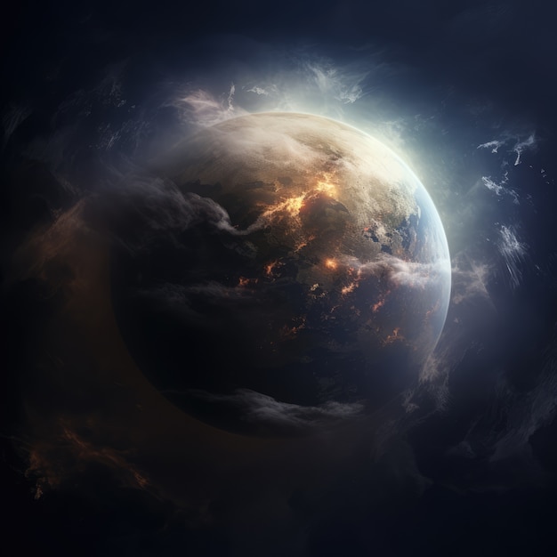 Free photo 3d rendering of dark earth in space