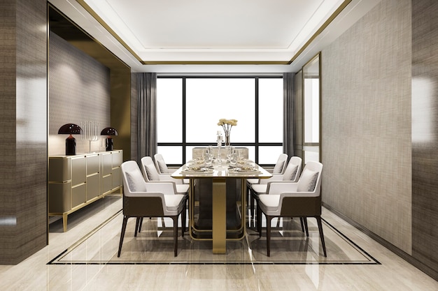 3d rendering dining set in modern luxury dining room