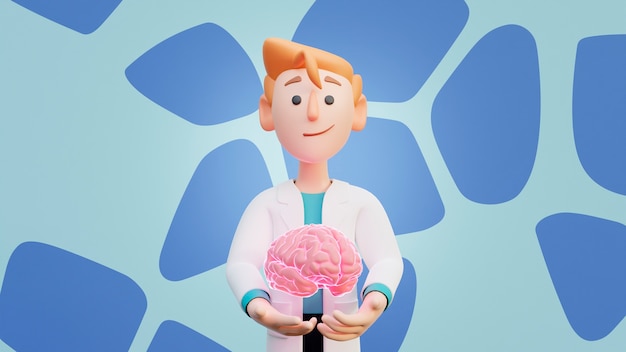 Free Photo 3d rendering of doctor holding brain