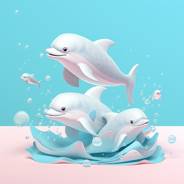 Free photo 3d rendering of dolphins swimming