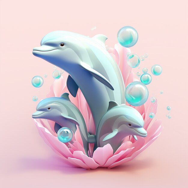 3d  rendering of dolphins with corals