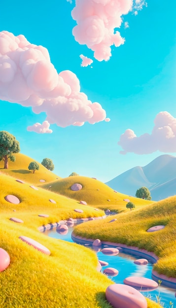 Free photo 3d rendering of dreamy landscape