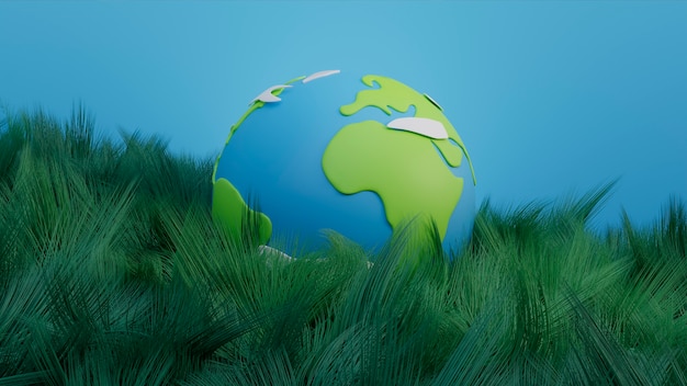 Free Photo 3d rendering of earth globe in grass