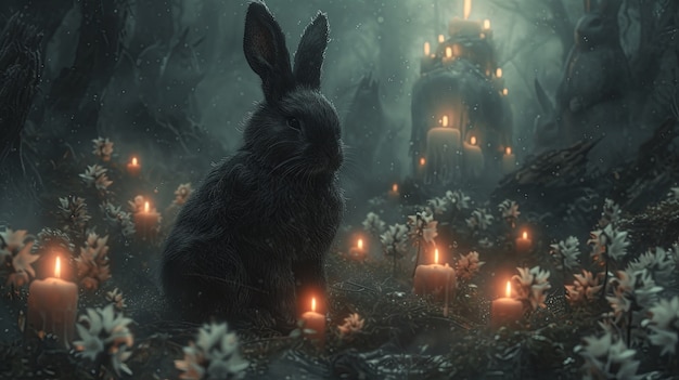 Free photo 3d rendering of easter bunny painting in dark ages