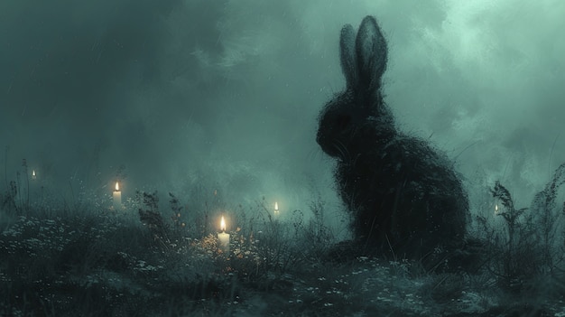 3d rendering of easter bunny painting in dark ages