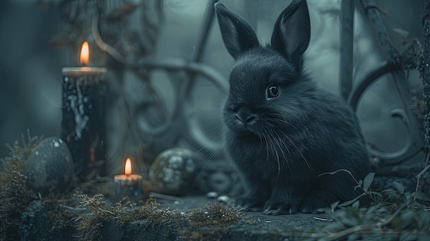 3d rendering of easter bunny painting in dark ages