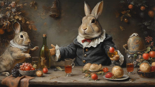 Free Photo 3d rendering of easter bunny painting in dark ages