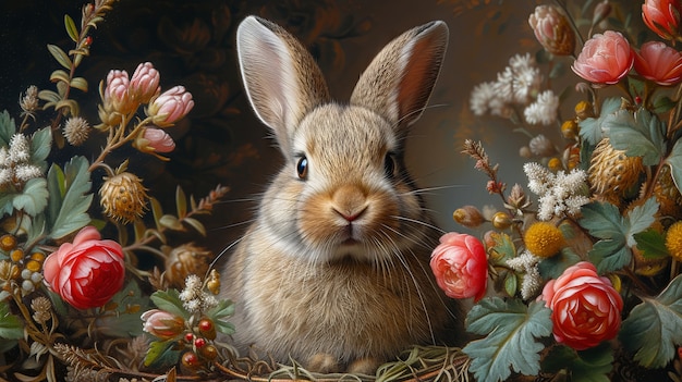 Free Photo 3d rendering of easter bunny painting in dark ages