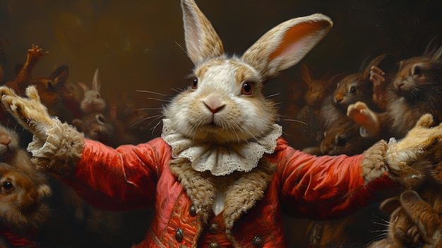 Free Photo 3d rendering of easter bunny painting in dark ages