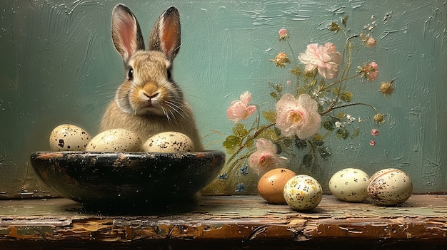 Free photo 3d rendering of easter bunny painting in dark ages