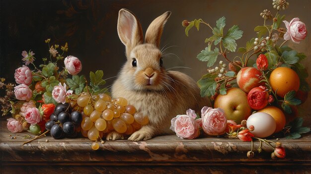 3d rendering of easter bunny painting  in dark ages