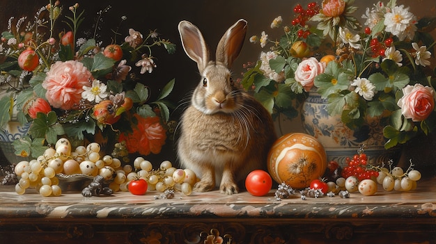 3d rendering of easter bunny painting  in dark ages