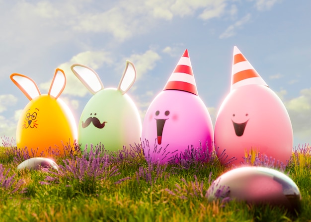 Free photo 3d rendering of easter eggs